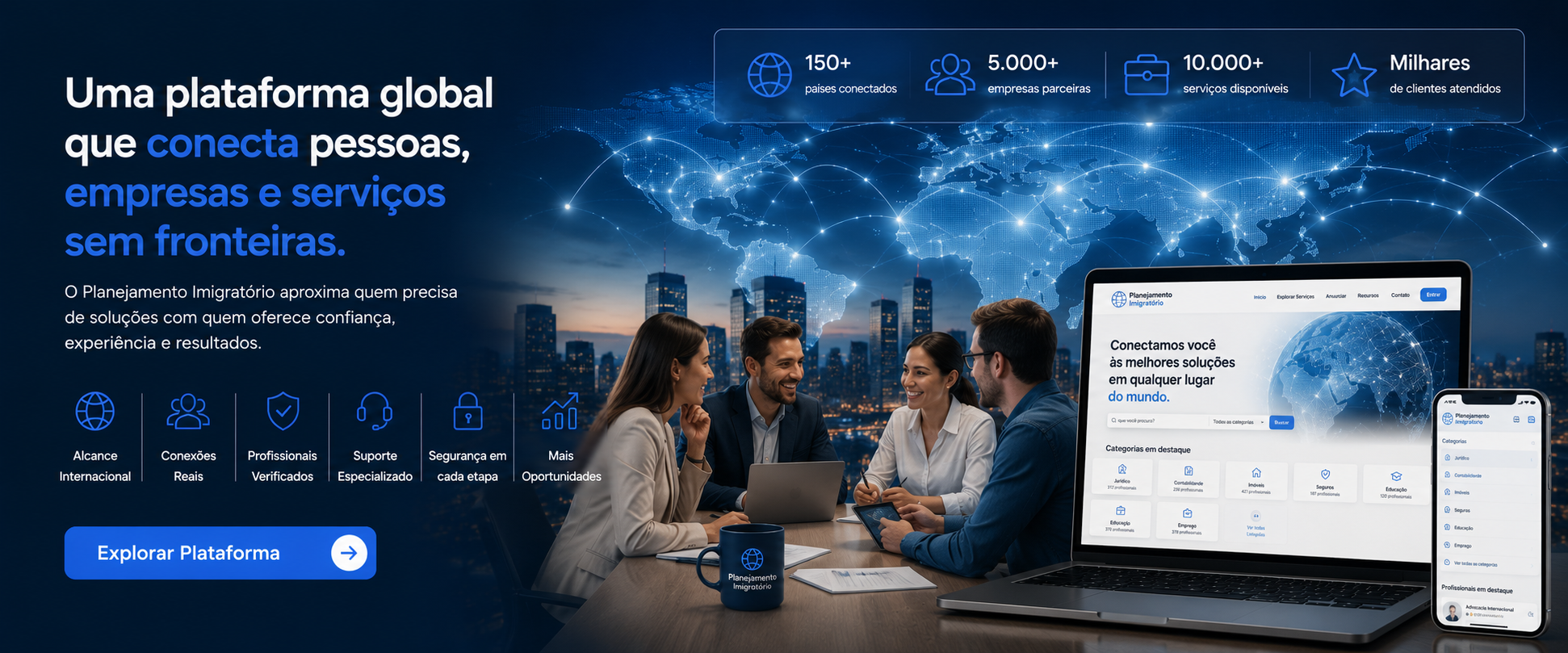7. Uma plataforma global que conecta pessoas, empresas e serviços sem fronteiras com planejamento imigratório